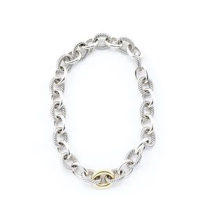 David Yurman extra Large oval link necklace with one gold link